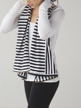 lululemon athletica Black Off White Cream Beige Striped Infinity Scarf